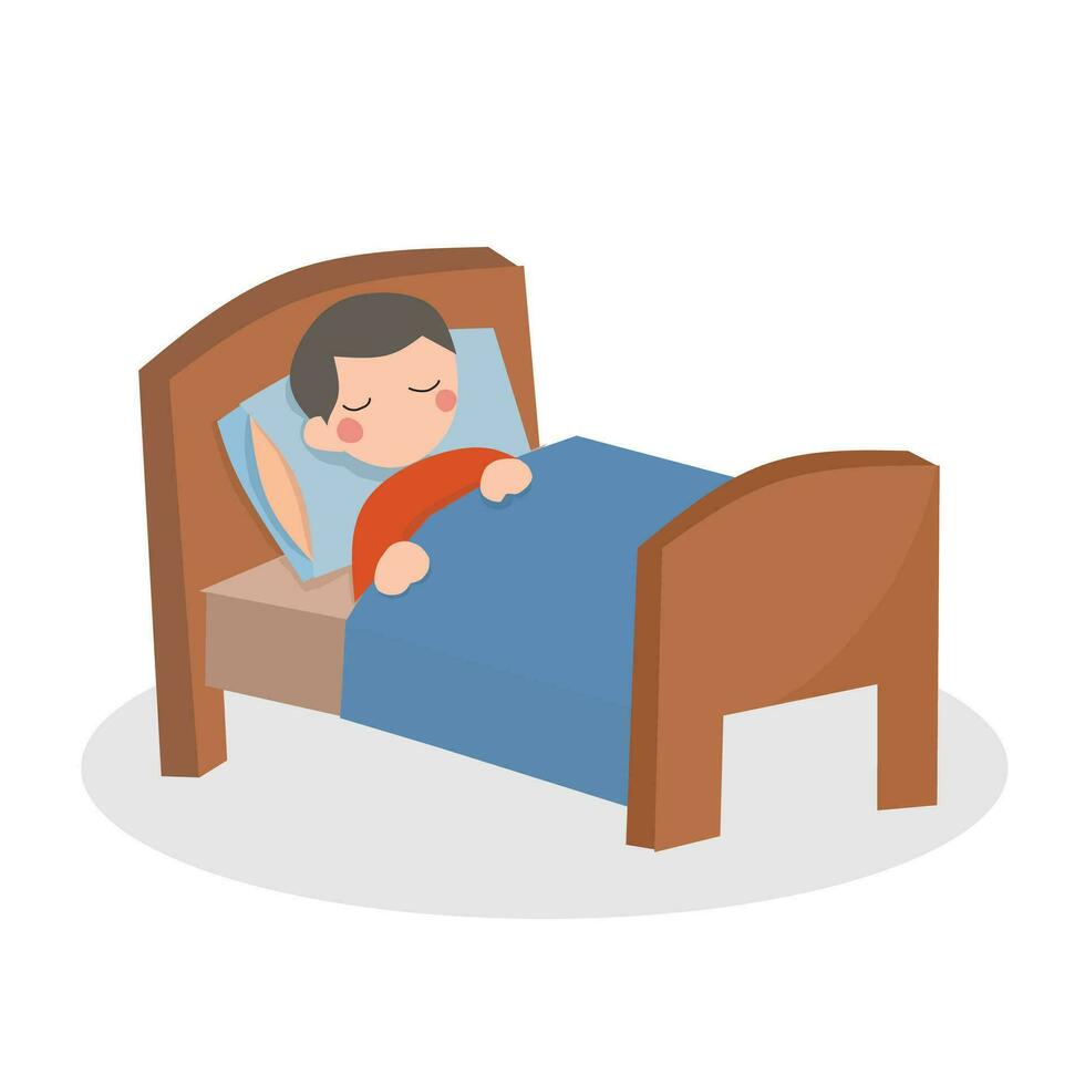 Little Boy Sleeps in the Bed vector
