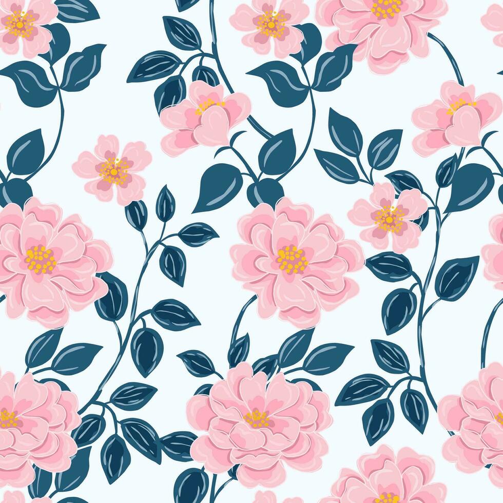 Pink Rose Hand Drawn Flower Seamless Pattern vector