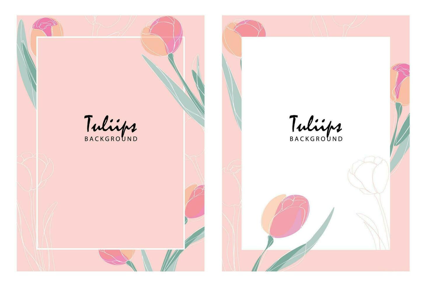 Set of tulips line arts banner background vector
