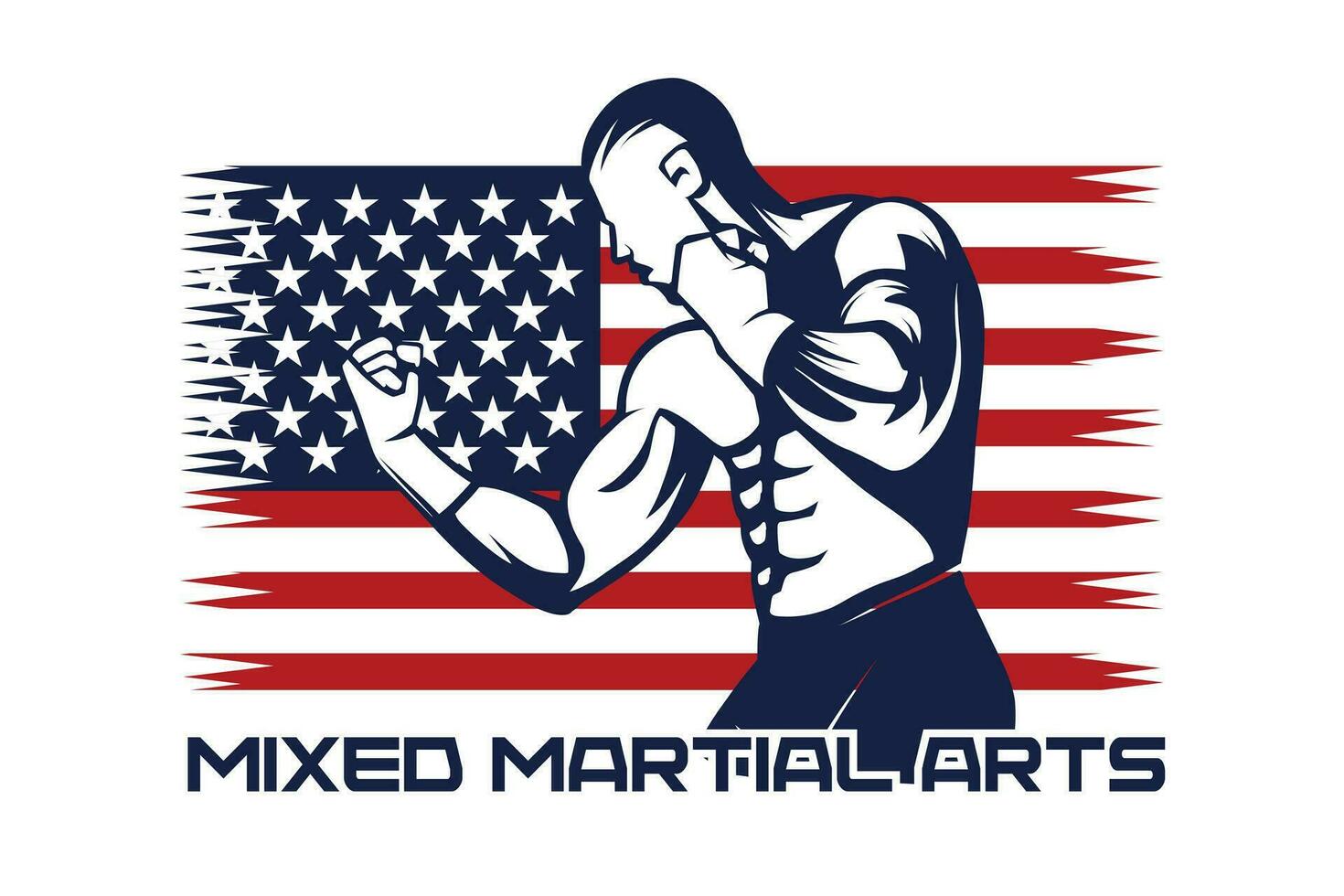 MMA fighter illustration with flag background vector