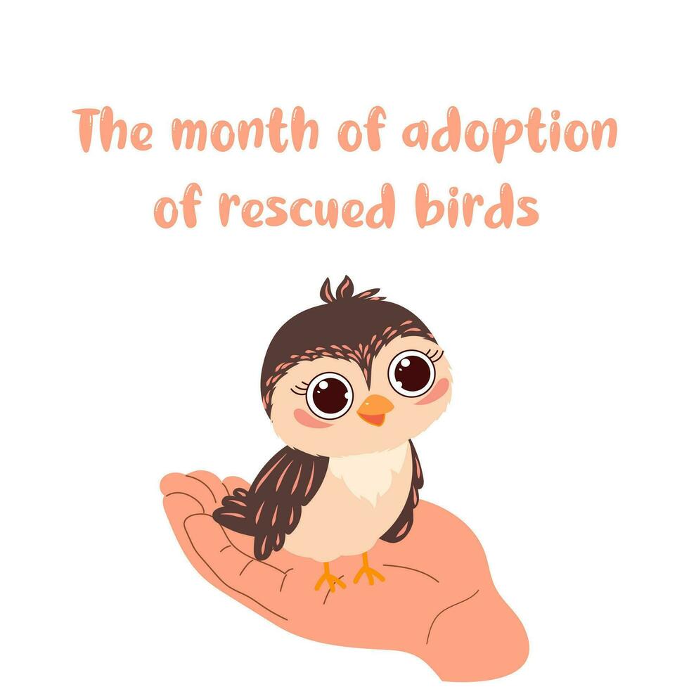 The month of adoption of rescued birds. Cute bird on white. abstract background. Poster, banner, card, background. vector