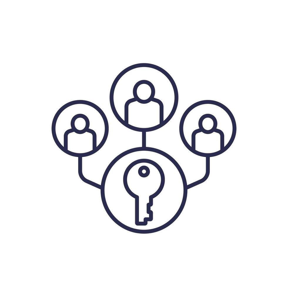 Collective ownership line icon with people and a key vector