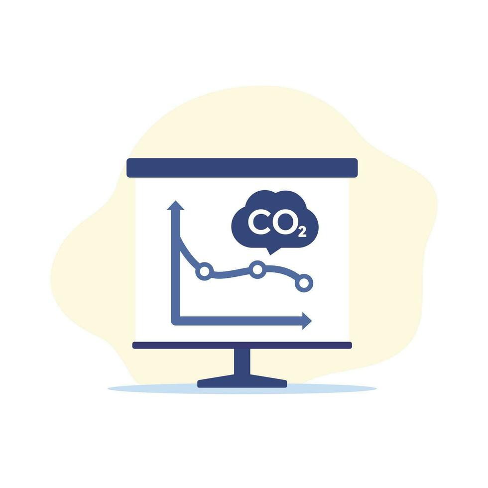 co2, carbon emissions reduction icon with a presentation vector