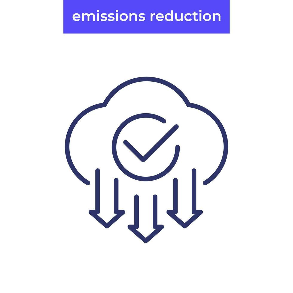 emissions reduction line icon with cloud and arrows vector