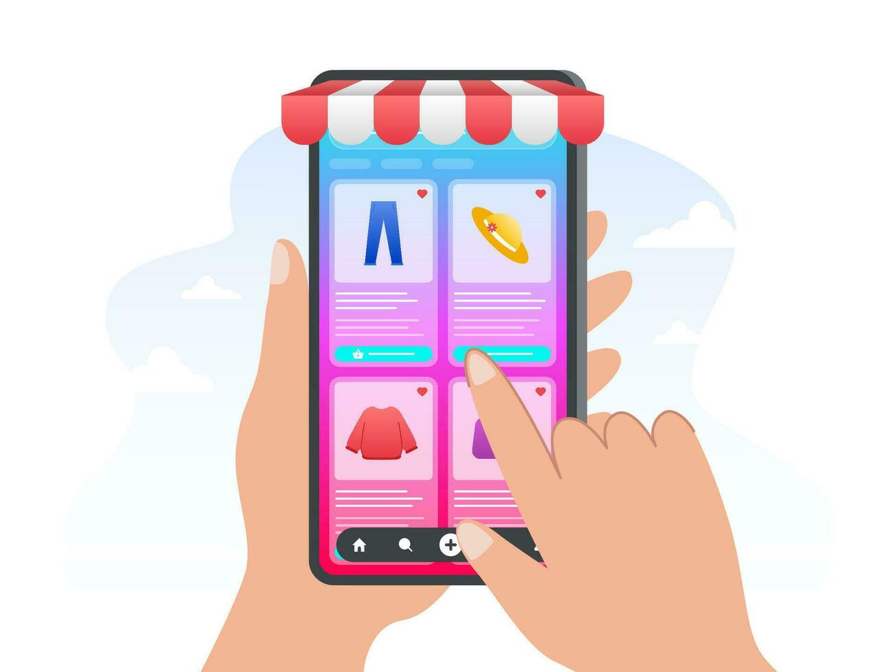 Social media commerce Business concept. Using smartphone to buy product online. Flat Illustration. vector