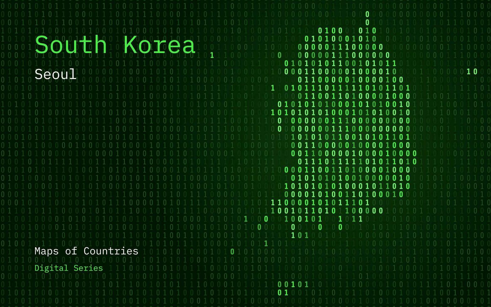 South Korea Green Map Shown in Binary Code Pattern. Matrix numbers, zero, one. World Countries Vector Maps. Digital Series