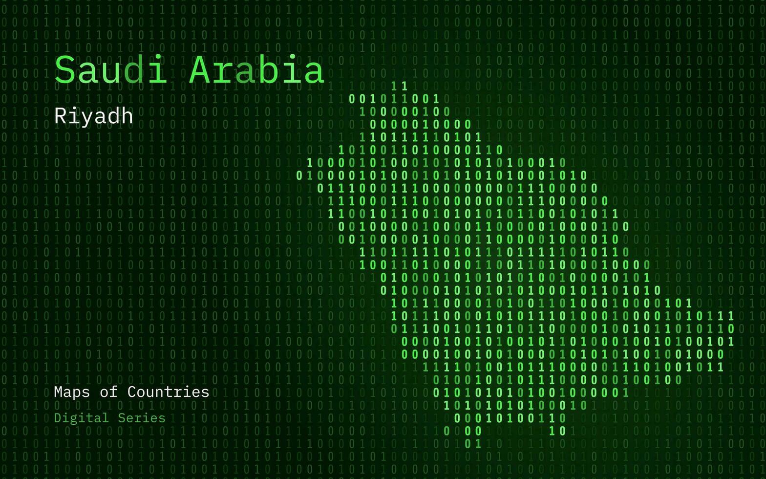 saudi arabia verde mapa mostrado en binario código modelo. matriz números, cero, uno. mundo países vector mapas digital serie