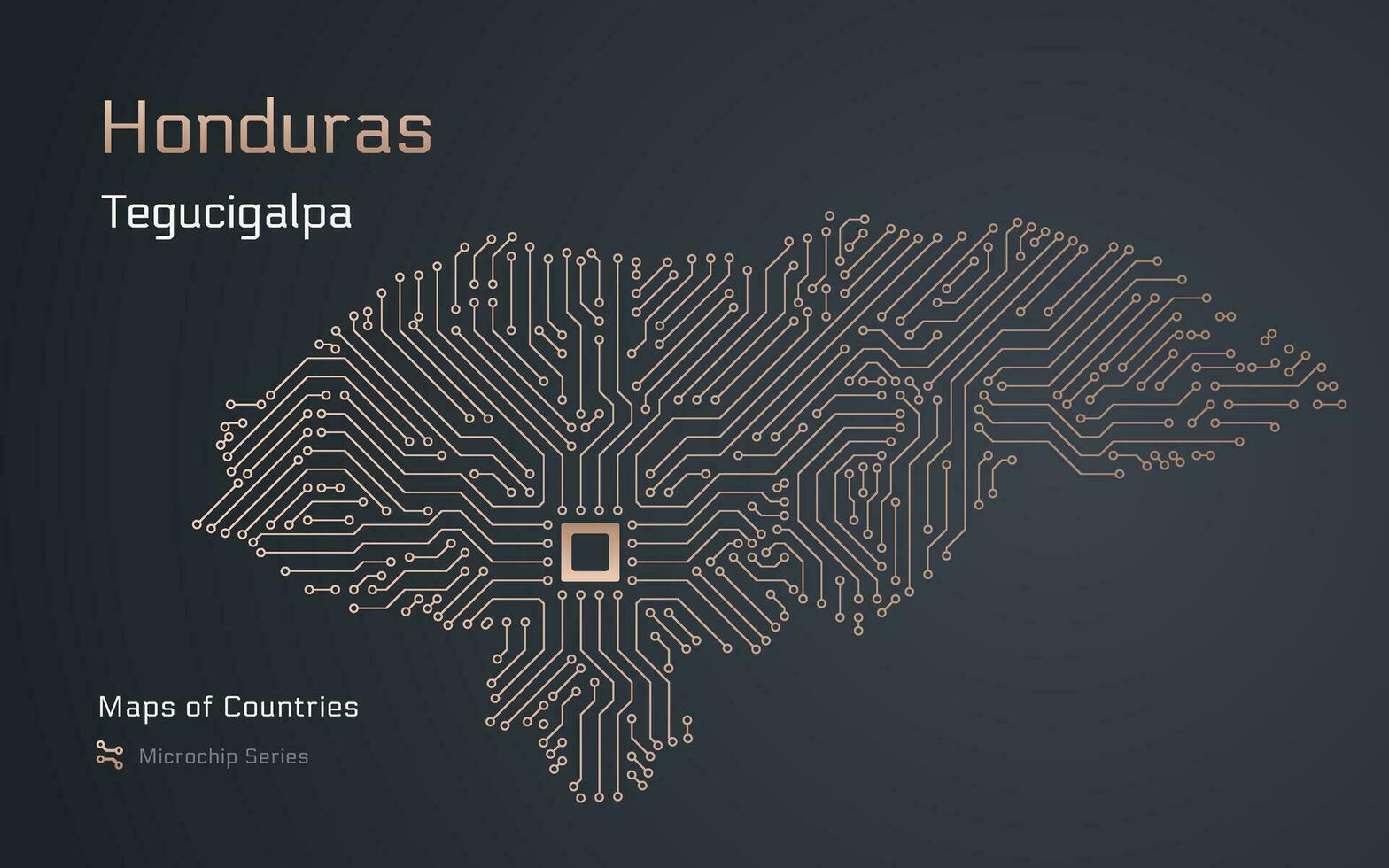 Honduras Map with a capital of Tegucigalpa Shown in a Microchip Pattern. E-government. World Countries vector maps. Microchip Series