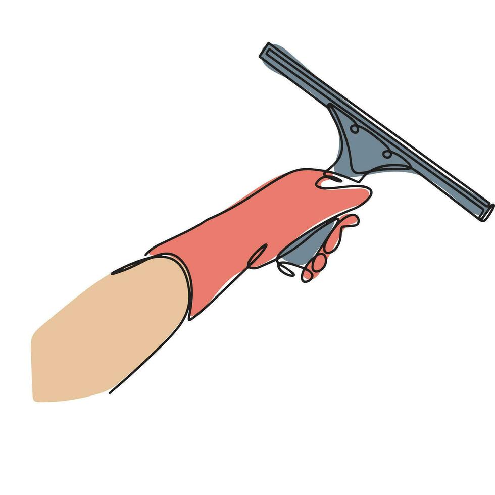 Scrapers. Window cleaner with a rubber nozzle. Drawing with one line. Vector illustration isolated on a white background