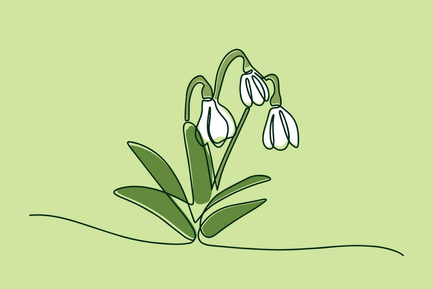 campanilla de febrero en uno línea. continuo uno línea de blanco campanilla de febrero. primavera tarjeta con campanilla de febrero. primavera flor. vector. vector ilustración