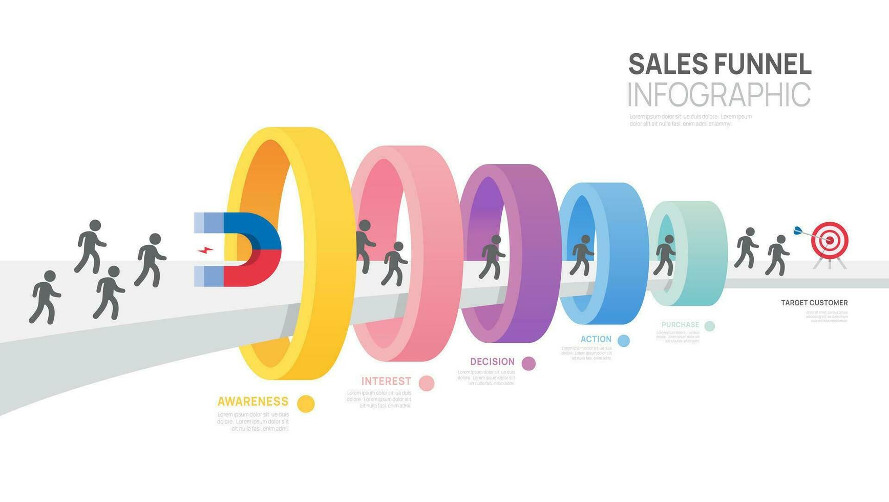 Infographic Sales funnel diagram template for business. Modern  Timeline inbound step, digital marketing data, vector infographics.