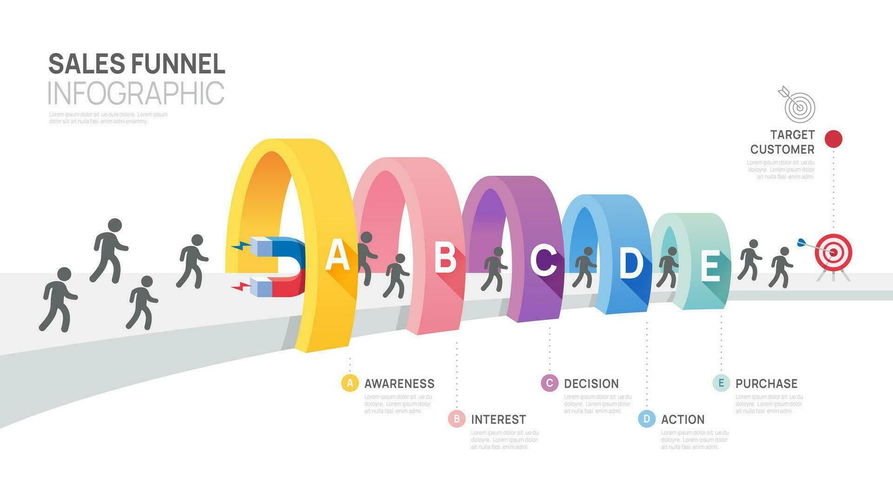 Infographic Sales funnel diagram template for business. Modern  Timeline inbound step, digital marketing data, presentation vector infographics.