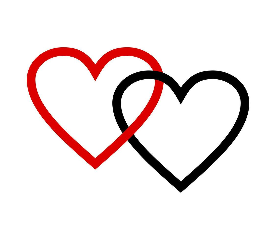 Two hearts connected. Interlocked two hearts icon. Love design element. vector