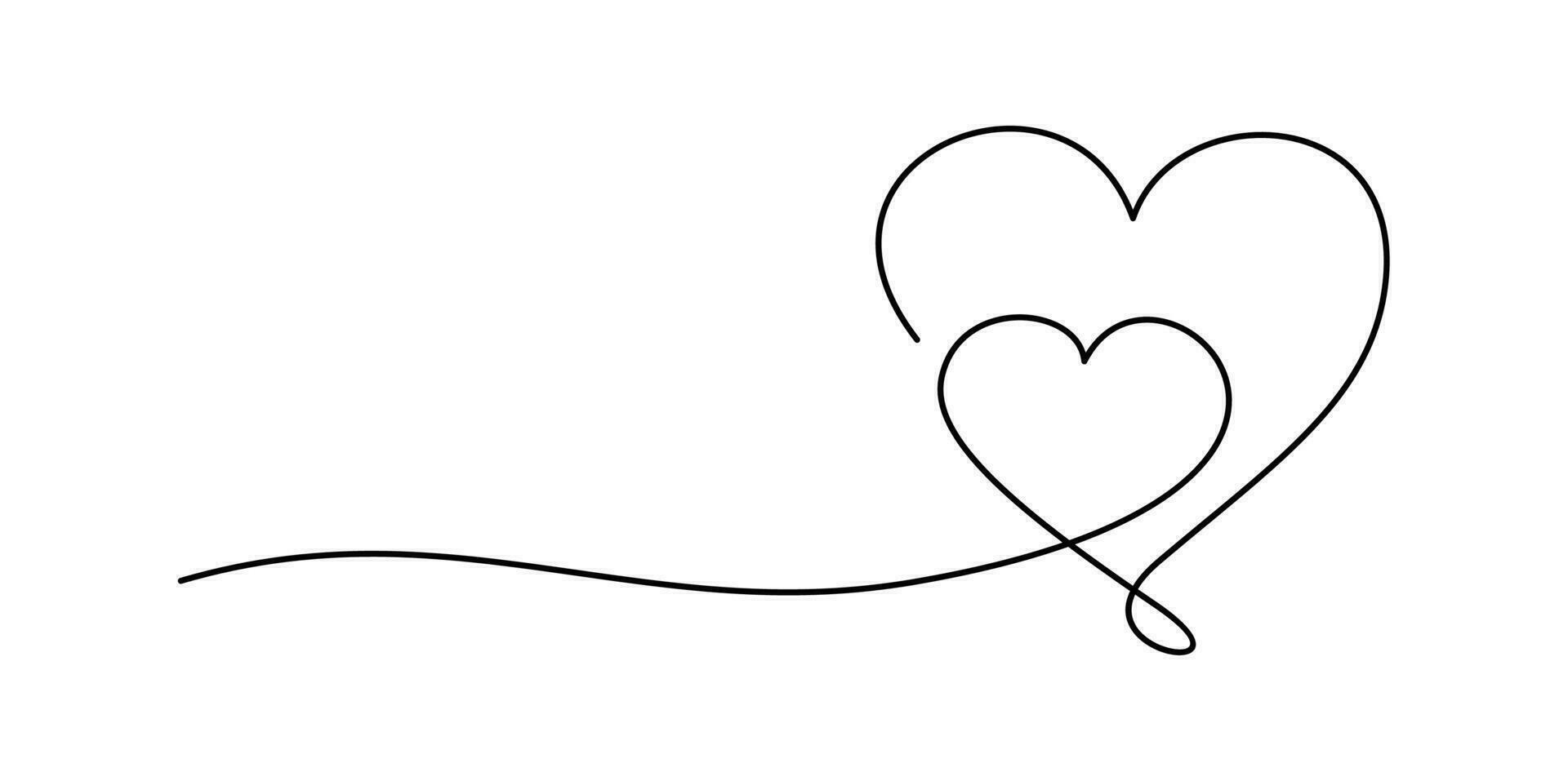 Continuous one line drawing of two hearts. Hand drawing of two hearts symbol. vector