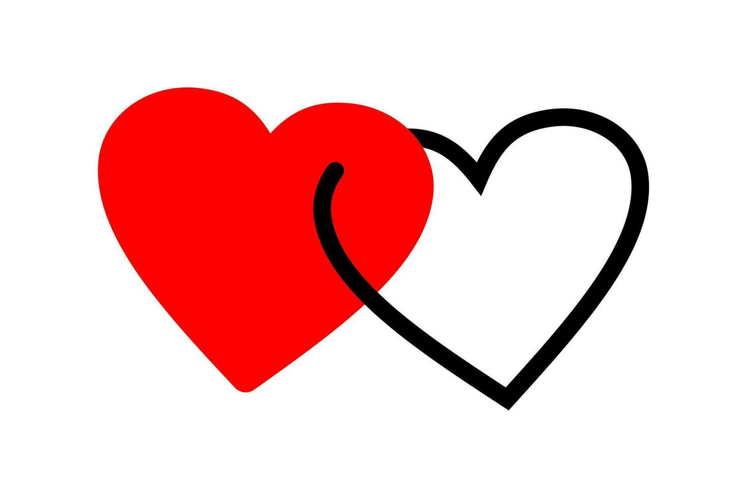 dos corazones conectado. entrelazado dos corazones icono. amor diseño elemento. vector