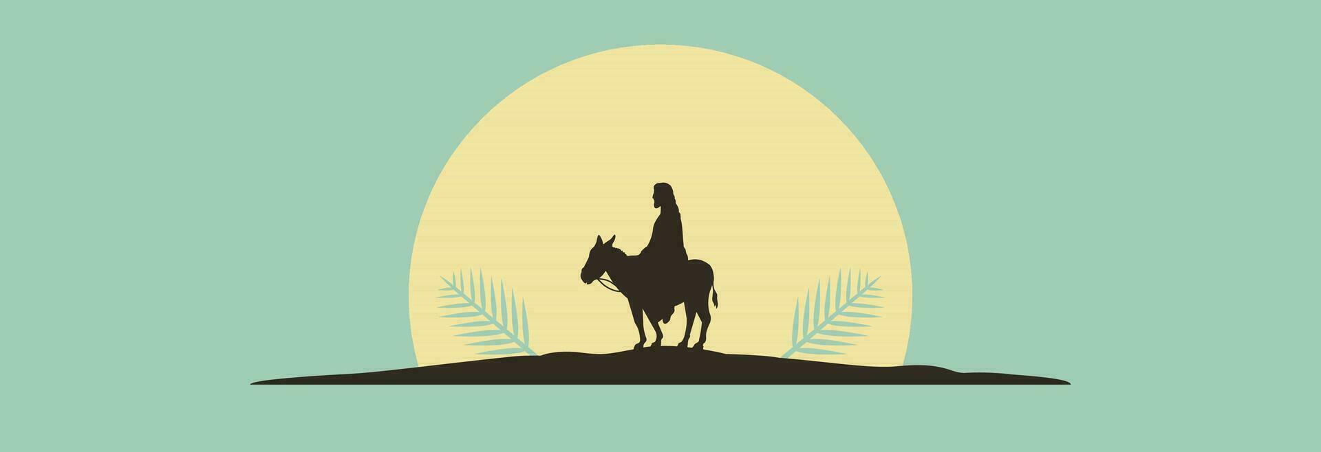 Jesus Christ is sitting on a donkey. vector