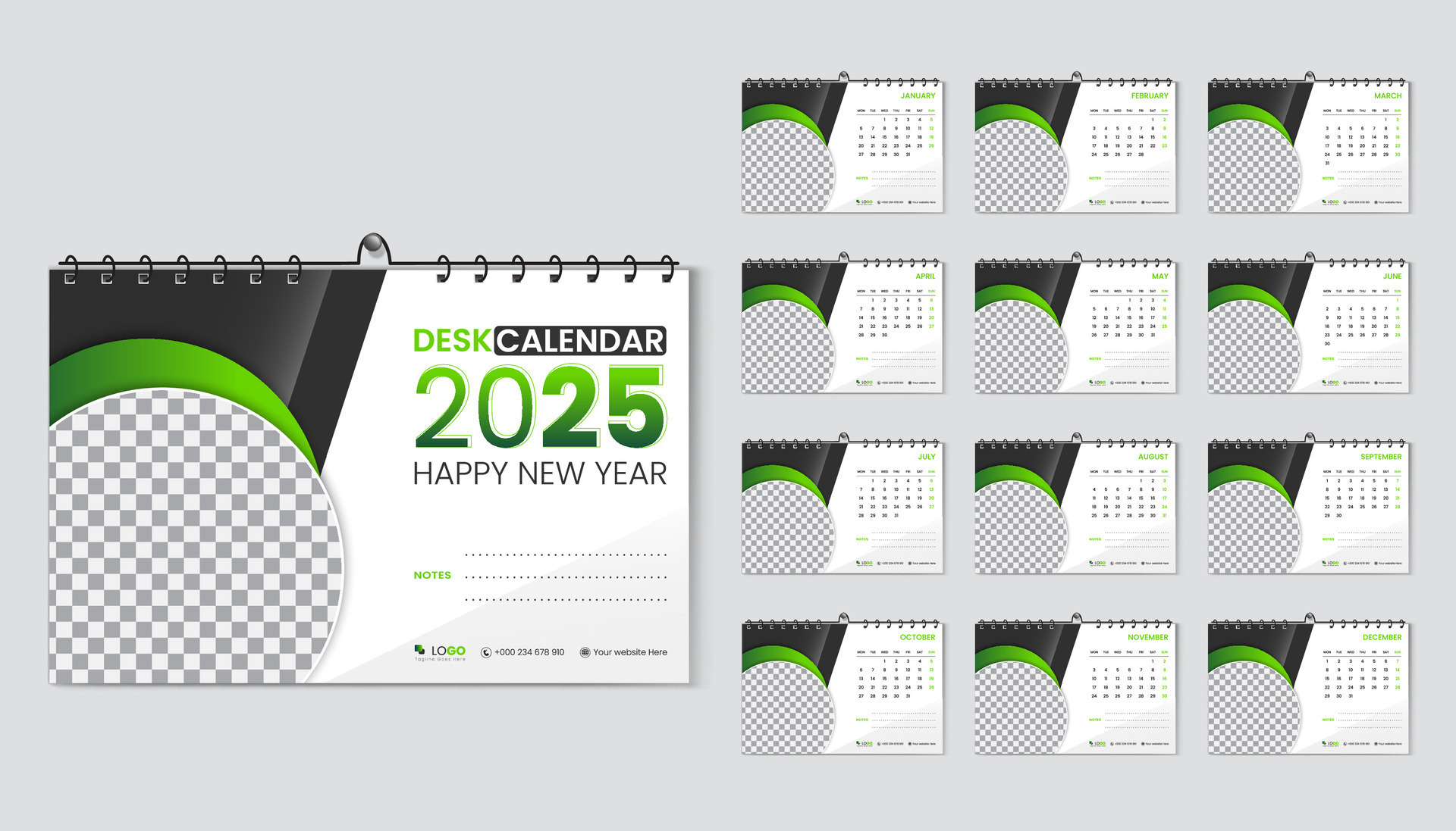 Desk calendar 2025 planner and corporate design template set, Annual
