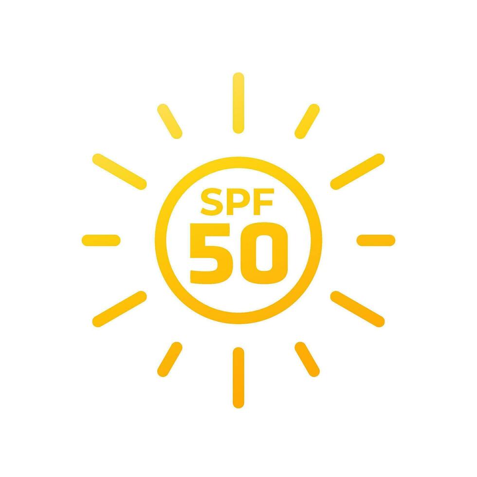 SPF 50 icon with a sun, vector