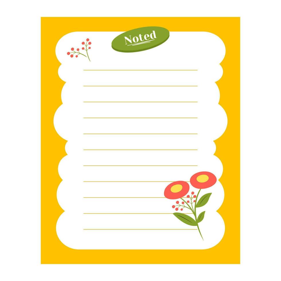 Kids notebook page template. Cute card notes, notepaper, to do list, note, memo, checklist, planner with colorful page. vector