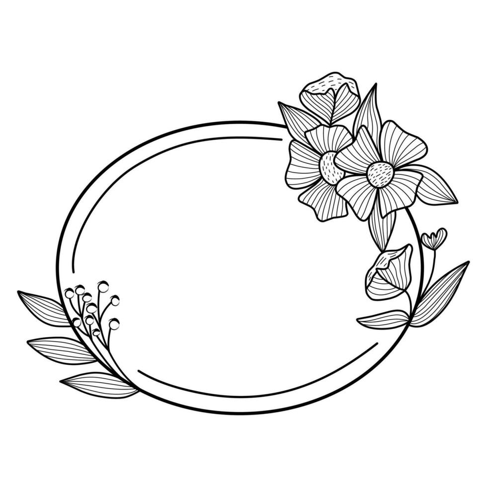 mano dibujado de circulo floral marco en minimalista línea. para Boda invitación, gracias tú, saludo tarjeta, marco, o borde. vector