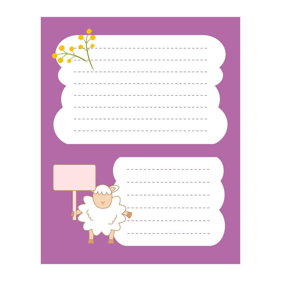 niños cuaderno página modelo. linda tarjeta notas, papel de notas, a hacer lista, nota, memorándum, Lista de Verificación, planificador con vistoso página. vector