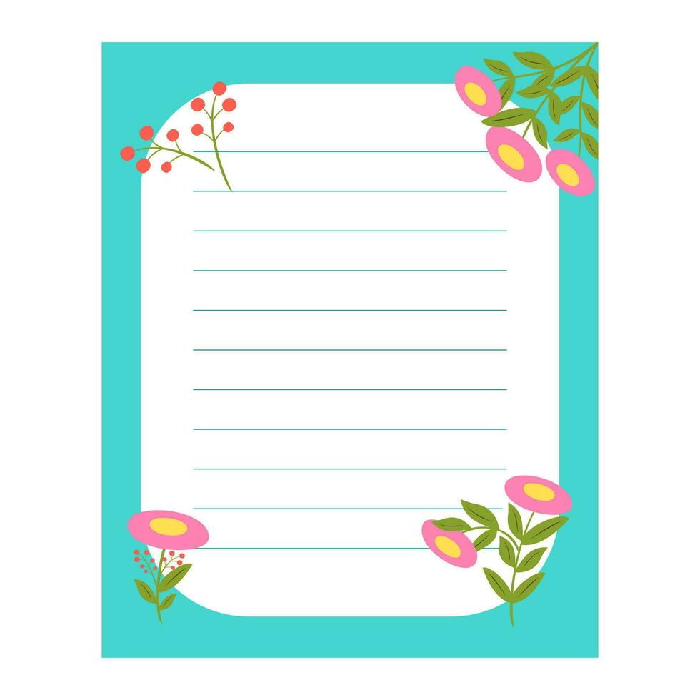 niños cuaderno página modelo. linda tarjeta notas, papel de notas, a hacer lista, nota, memorándum, Lista de Verificación, planificador con vistoso página. vector