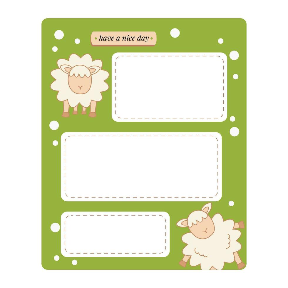 Kids notebook page template. Cute card notes, notepaper, to do list, note, memo, checklist, planner with colorful page. vector