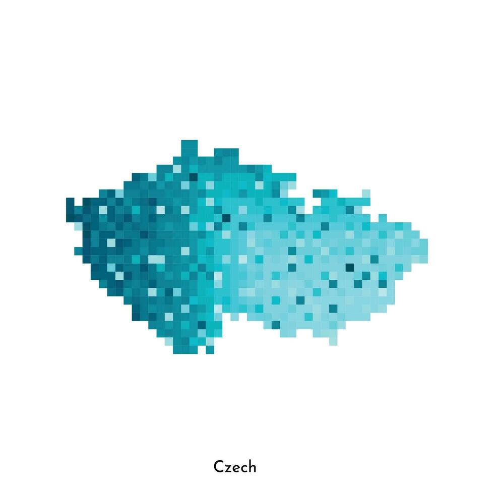 Vector isolated geometric illustration with simplified icy blue silhouette of Czech Republic map. Pixel art style for NFT template. Dotted logo with gradient texture for design on white background
