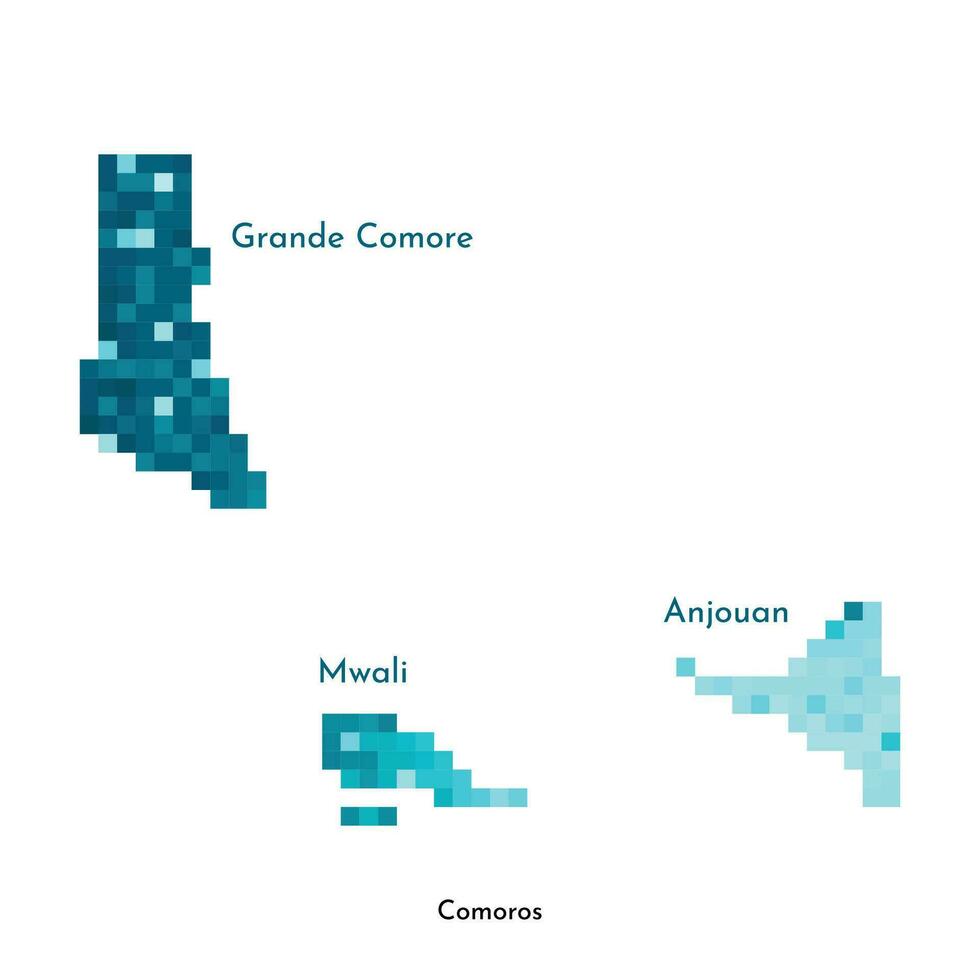 vector aislado geométrico ilustración con simplificado glacial azul silueta de comoras mapa. píxel Arte estilo para nft modelo. punteado logo con degradado textura para diseño en blanco antecedentes