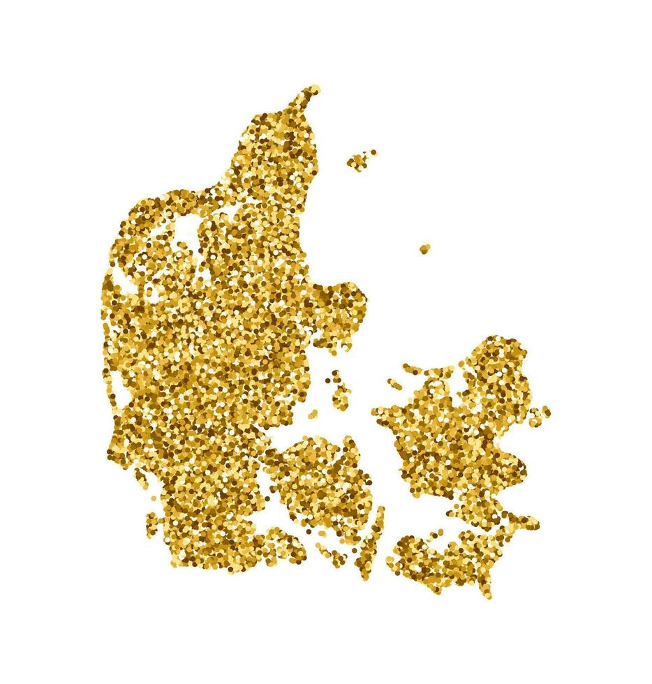 vector aislado ilustración con simplificado Dinamarca mapa. decorado por brillante oro Brillantina textura. Navidad y nuevo año Días festivos decoración para saludo tarjeta.