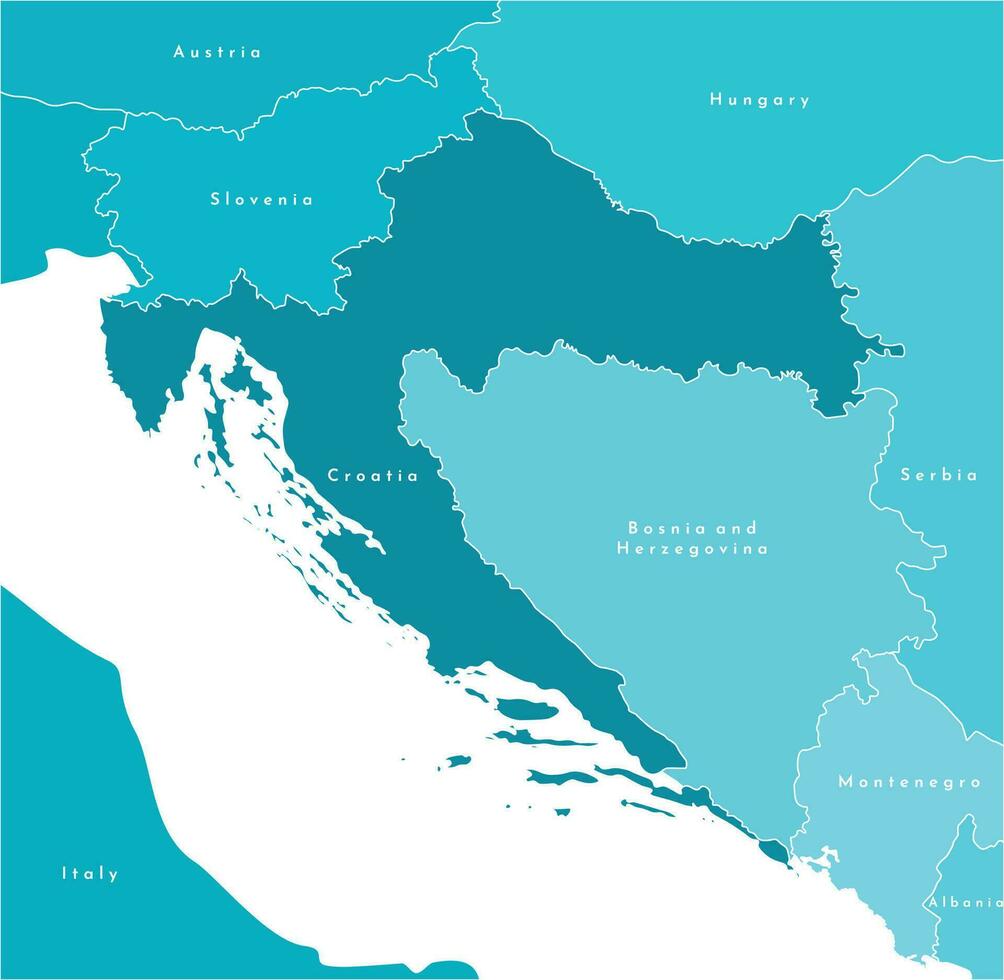 vector moderno ilustración. simplificado europeo mapa con Croacia ain centrar y fronteras con vecino países Eslovenia, Hungría, serbia, montenegro blanco antecedentes