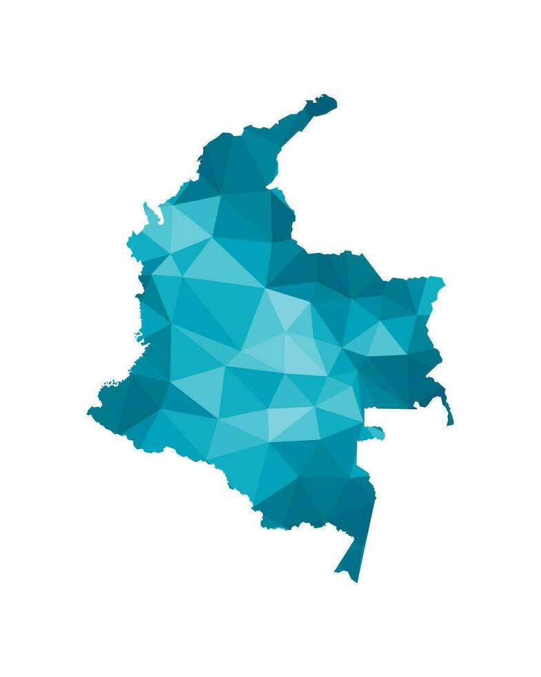 Vector isolated illustration icon with simplified blue silhouette of Colombia map. Polygonal geometric style, triangular shapes. White background.