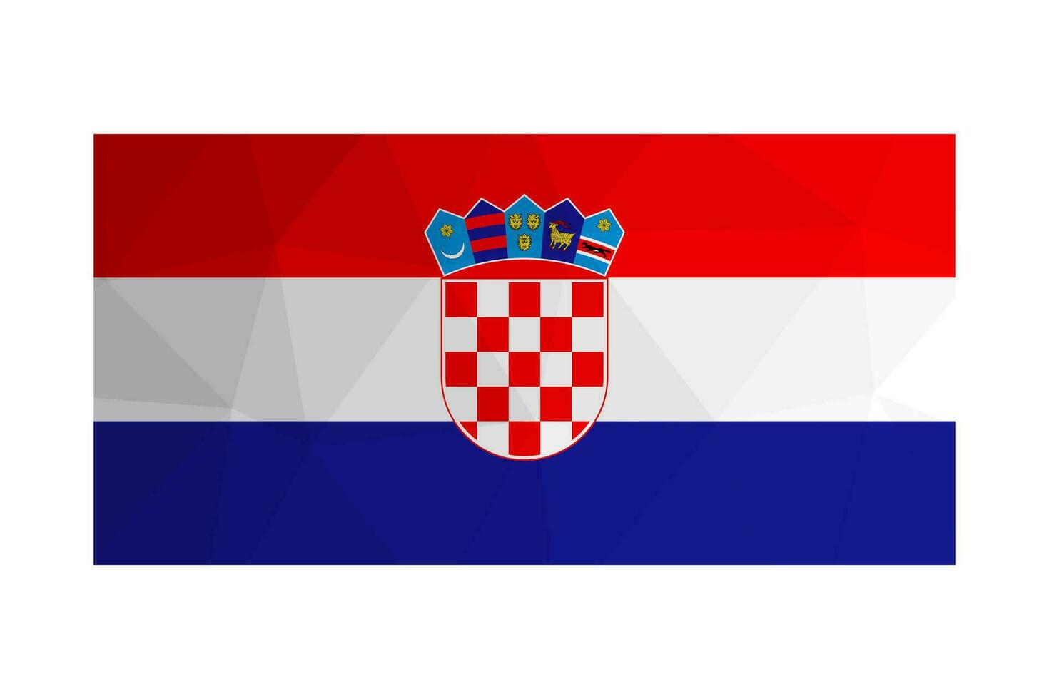 Vector isolated illustration. National Croatian flag with Tricolour and coat of arms. Official symbol of Croatia. Creative design in low poly style with triangular shapes. Gradient effect.