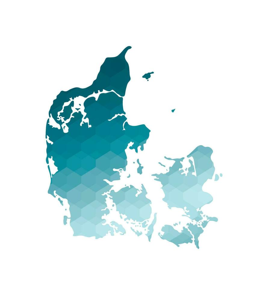 Vector isolated illustration icon with simplified blue silhouette of Denmark map. Polygonal geometric style. White background.