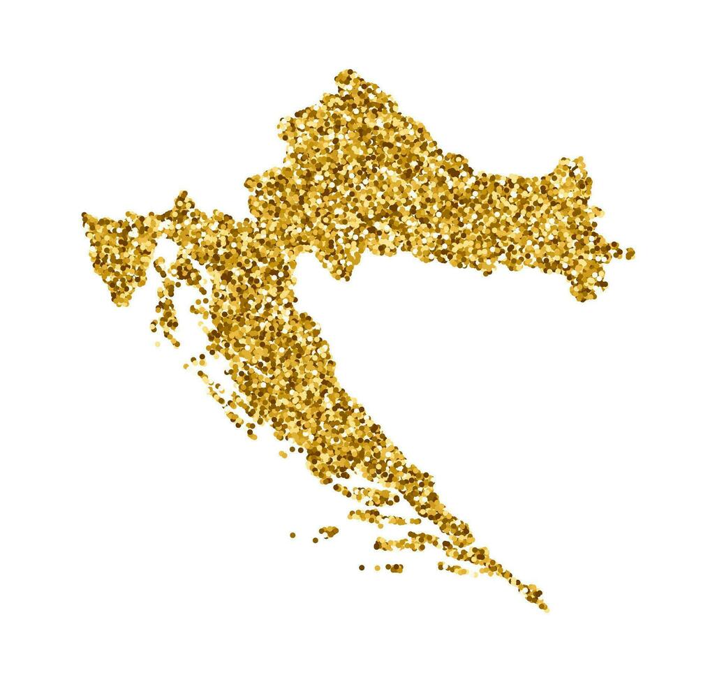Vector isolated illustration with simplified Croatia map. Decorated by shiny gold glitter texture. Christmas and New Year holidays decoration for greeting card.