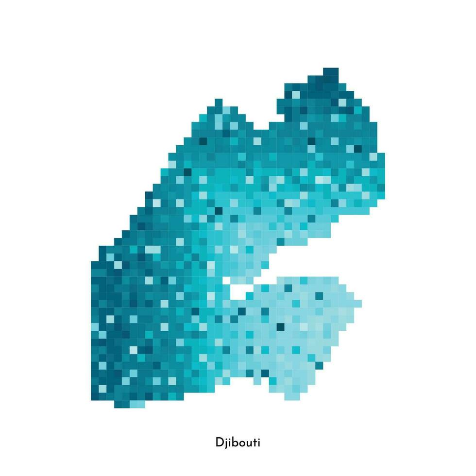 Vector isolated geometric illustration with simplified icy blue silhouette of Djibouti map. Pixel art style for NFT template. Dotted logo with gradient texture for design on white background