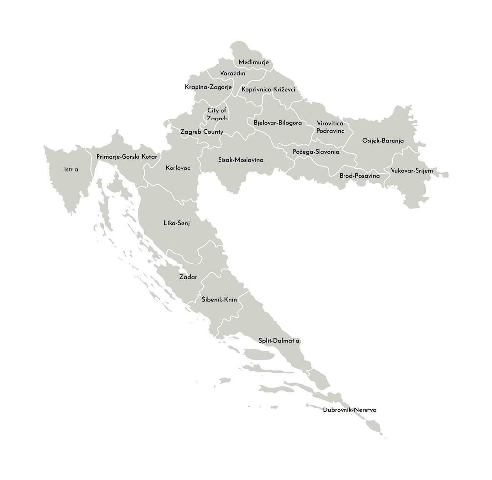 vector aislado ilustración de simplificado administrativo mapa de Croacia. fronteras y nombres de el provincias, regiones. gris siluetas blanco describir.