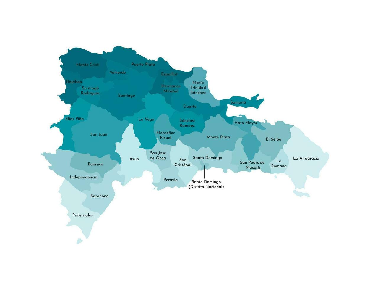 vector aislado ilustración de simplificado administrativo mapa de dominicano república. fronteras y nombres de el provincias vistoso azul caqui siluetas