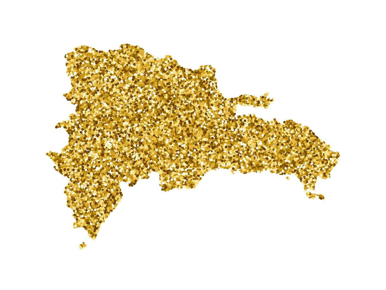 Vector isolated illustration with simplified Dominican Republic map. Decorated by shiny gold glitter texture. Christmas and New Year holidays decoration for greeting card.