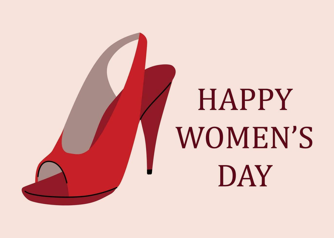 Greeting card International Women's Day. Red high heel shoe and text. vector