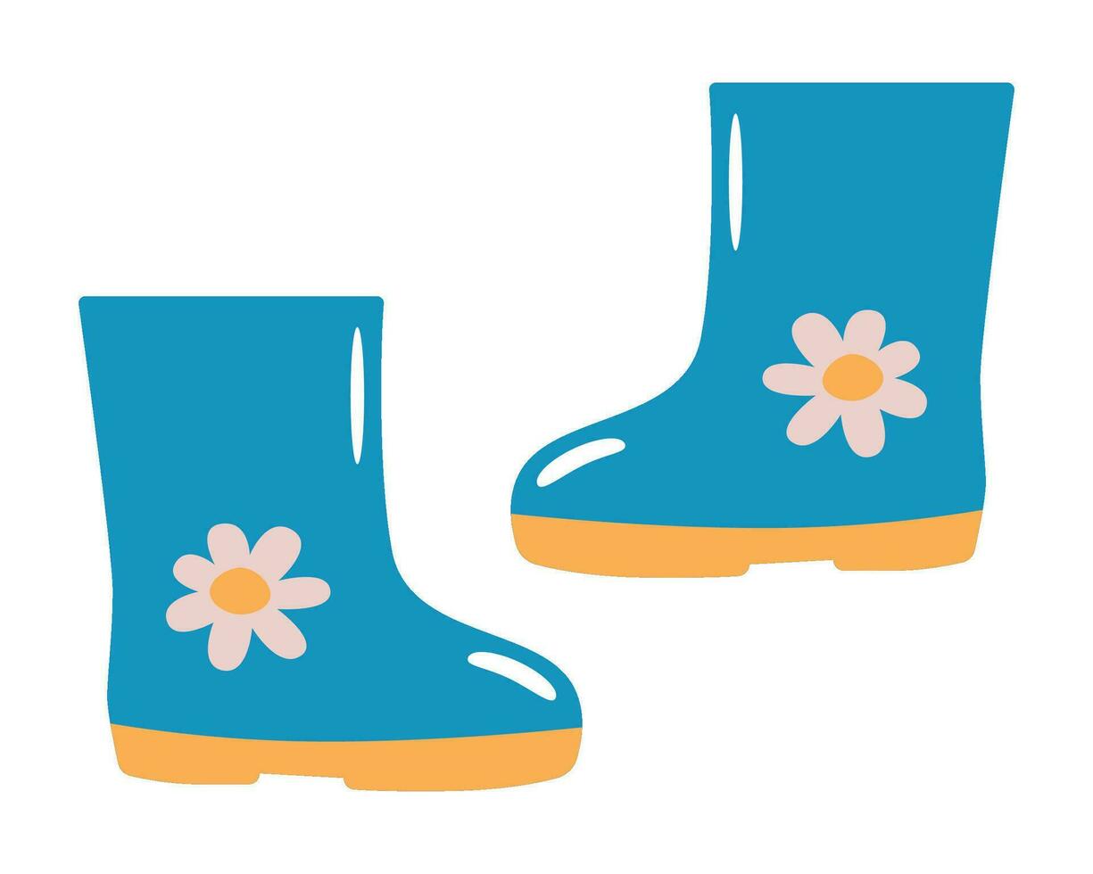 Blue rubber boots with a flower. Modern vector illustration. Isolated element for your design.