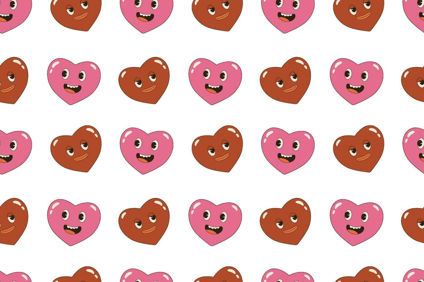 Seamless valentine's day pattern. Retro cartoon, groovy hearts vector
