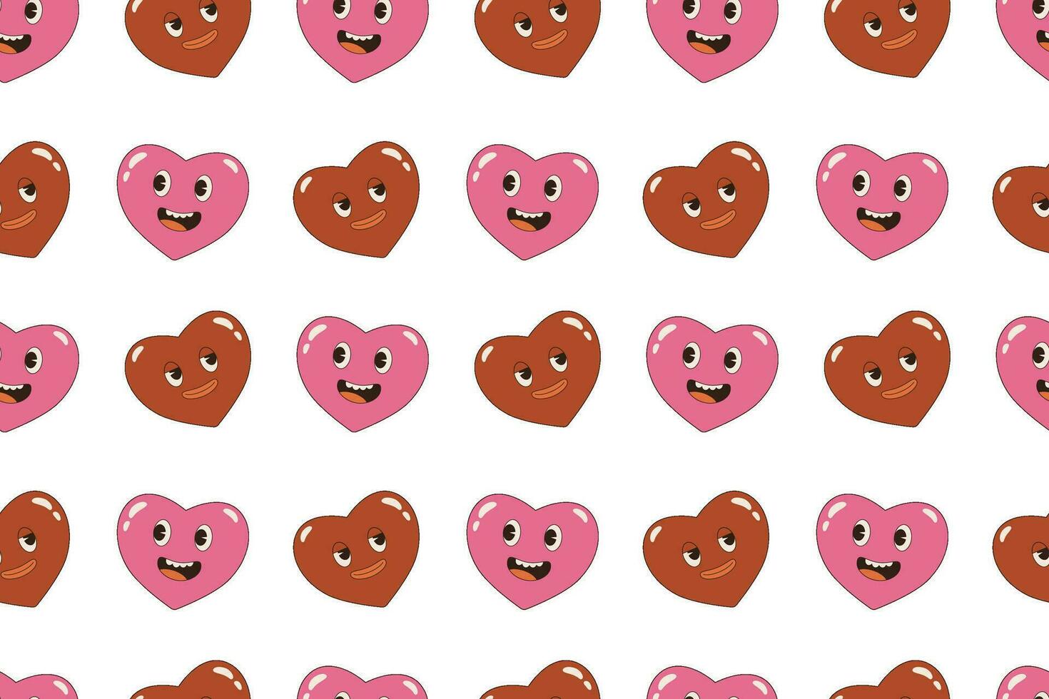 Seamless valentine's day pattern. Retro cartoon, groovy hearts vector