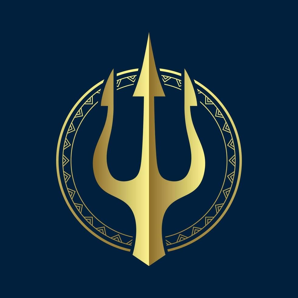 poseidon with trident golden symbol logo vector