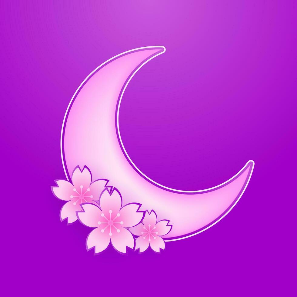 cute pink moon with sakura flower vector