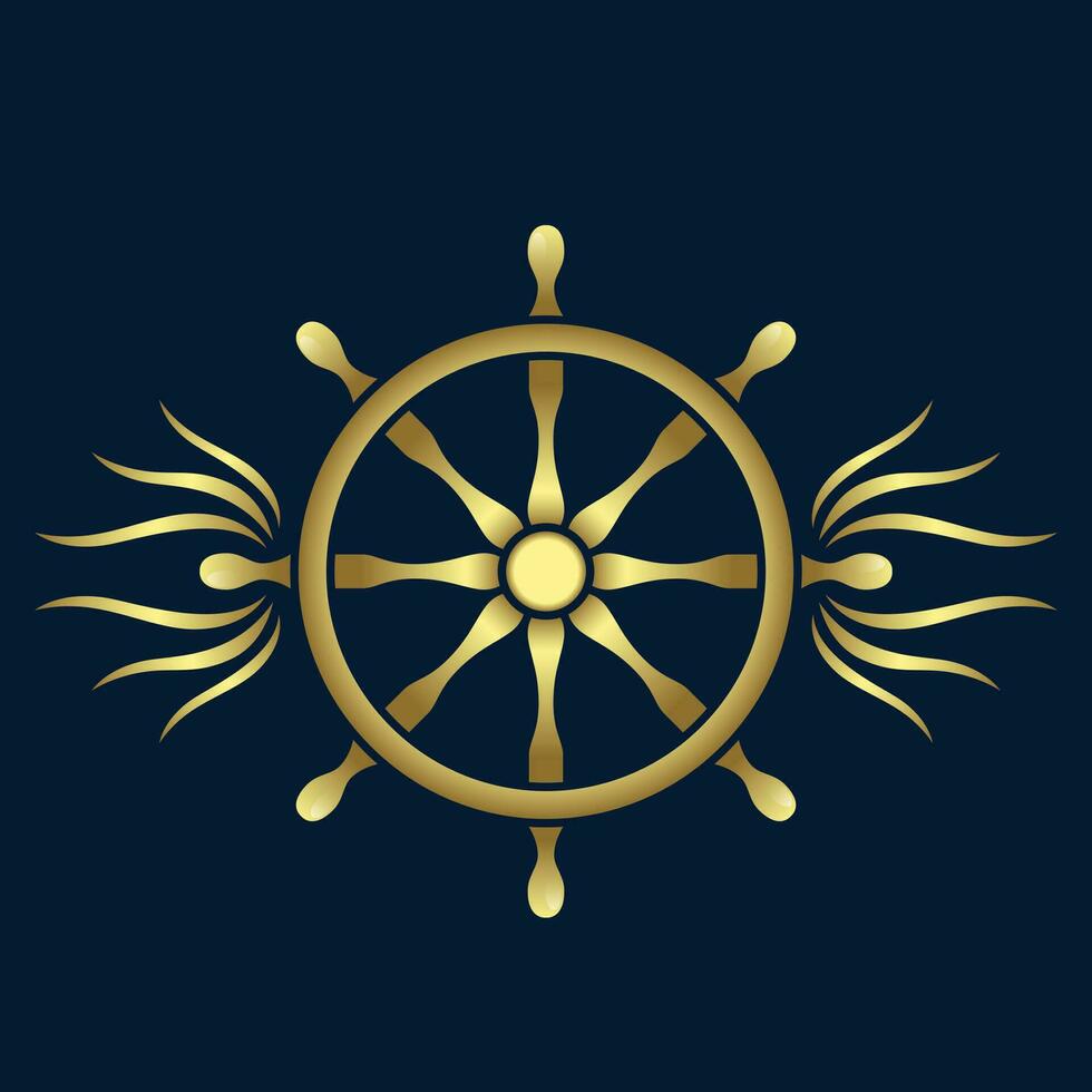 golden ship wheel logo vector