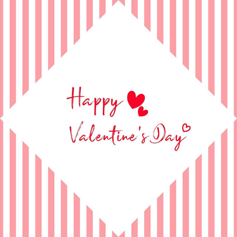 Valentine's day greeting card with hearts on pink stripes background. vector