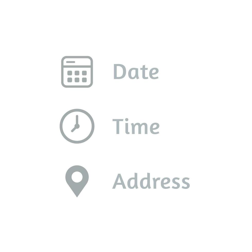 Address, date, time icons vector illustration