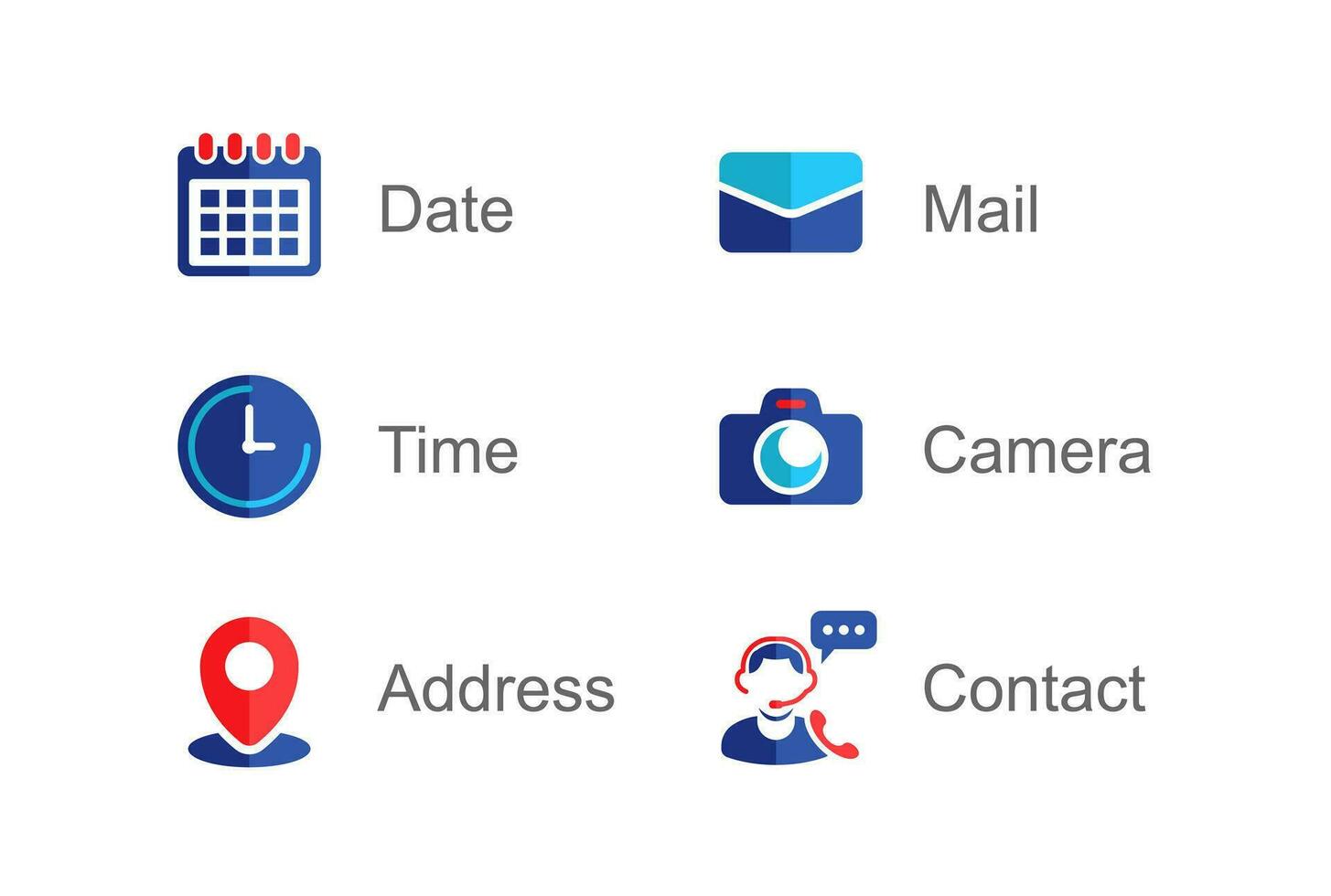 moderno icono vector conjunto para sitio web y aplicaciones vistoso íconos y atajo símbolos incluso ubicación, calendario, fecha, tiempo, cámara, correo electrónico y contacto.