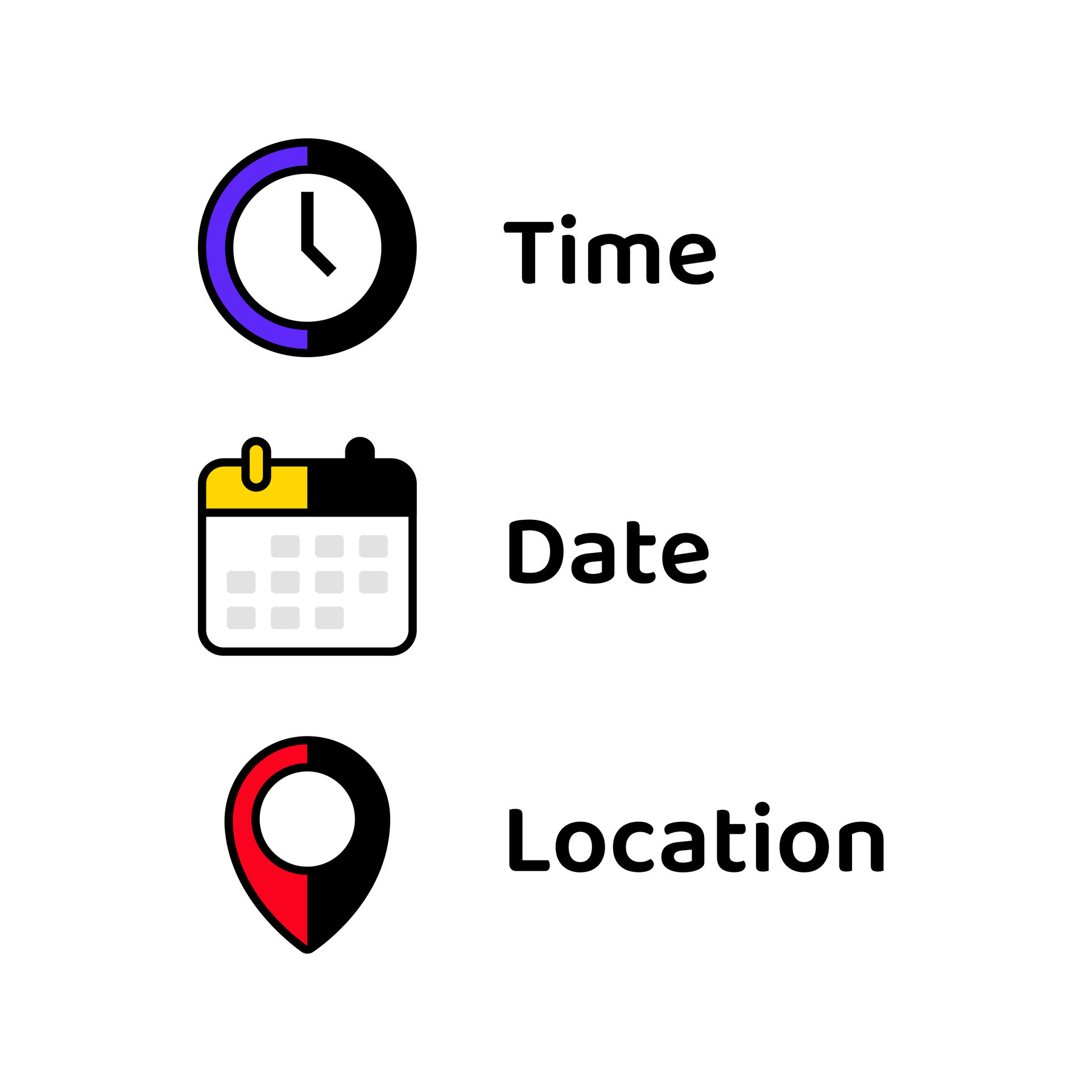 Date, Time, Address or Location Icons Symbol 36287118 Vector Art at ...